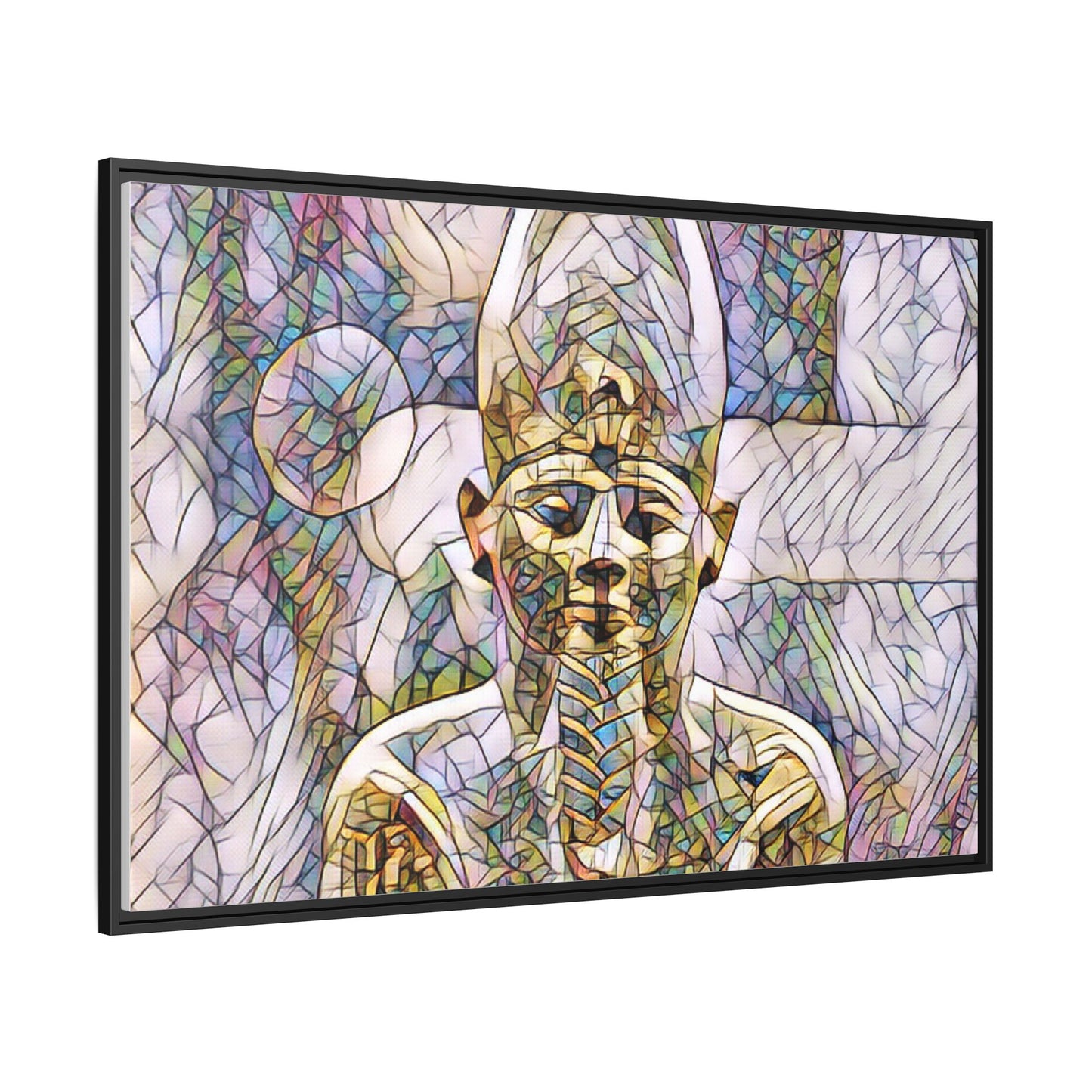 Egyptian Pharaoh Stained-Glass Style Matte Canvas Print, Framed