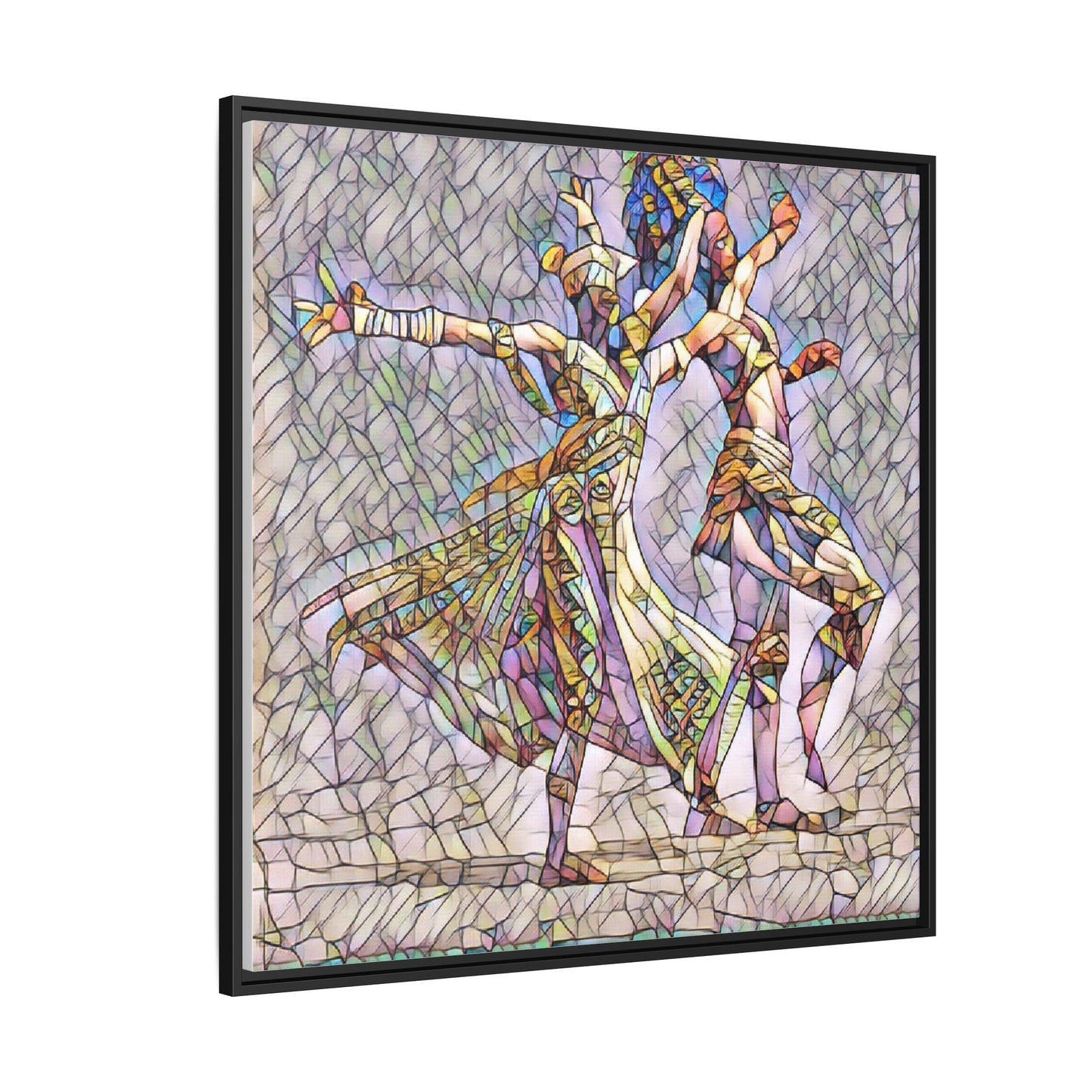 Framed Matte Canvas Wall Art — Abstract Dancers in Stained Glass Style