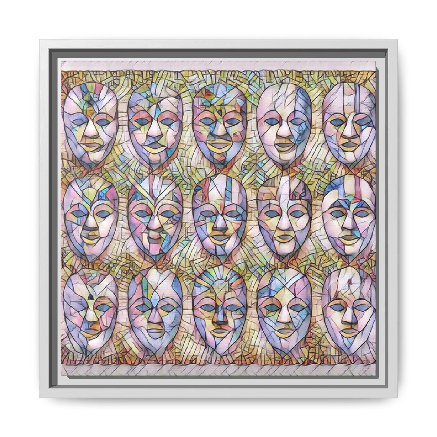 Abstract Mask Art Matte Canvas Print — Framed Multicolor Wall Art