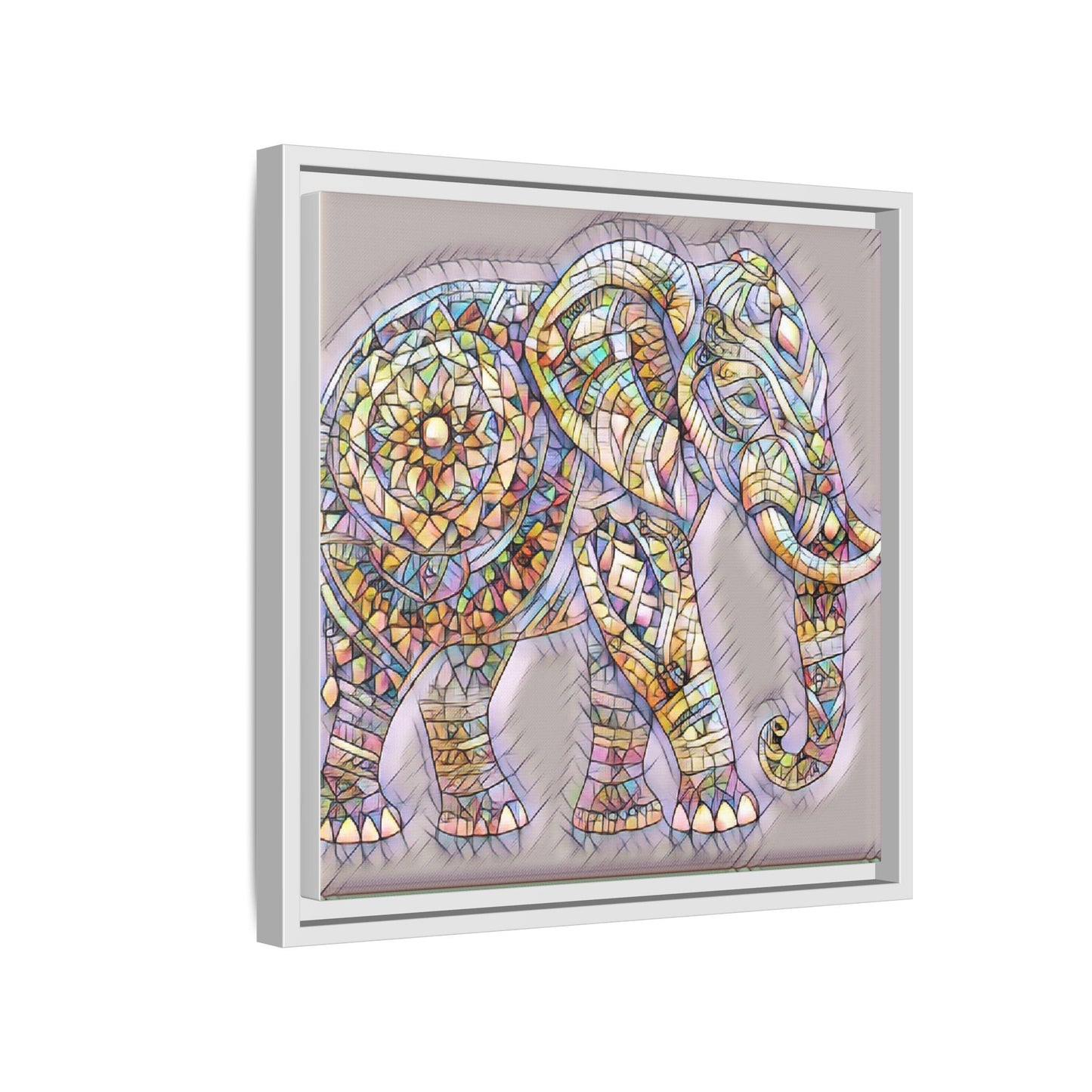 Colorful Mosaic Elephant Framed Canvas Print
