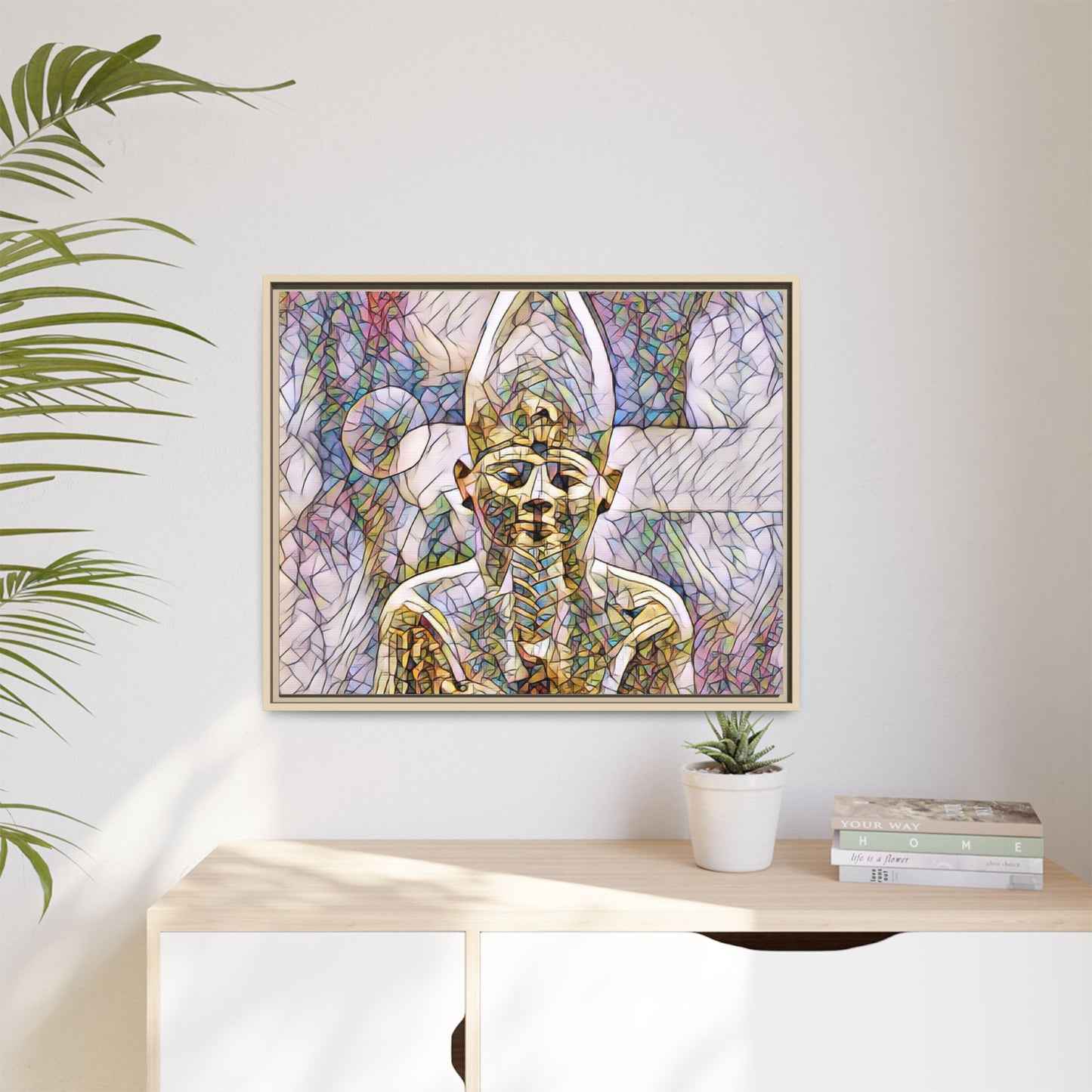 Egyptian Pharaoh Stained-Glass Style Matte Canvas Print, Framed