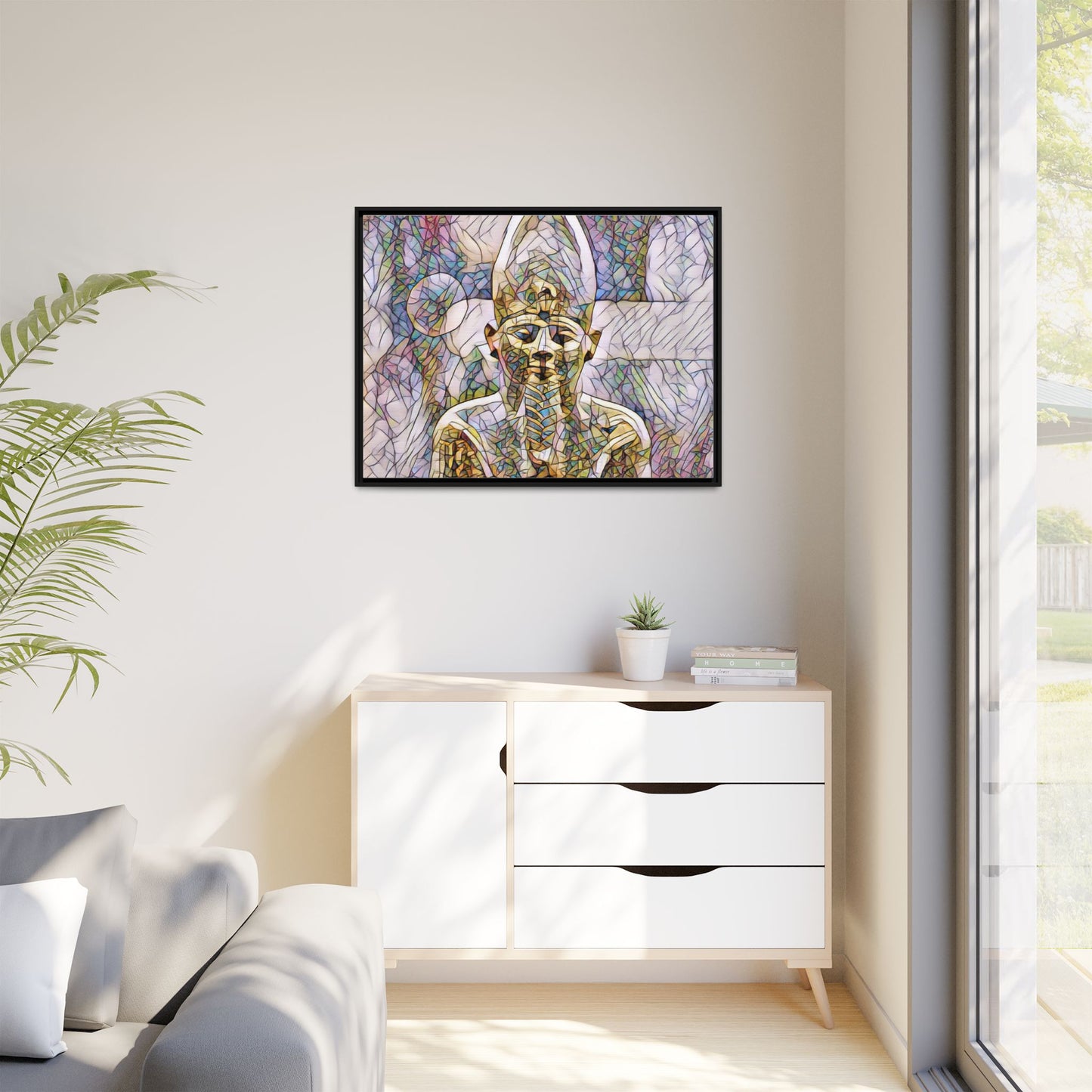 Egyptian Pharaoh Stained-Glass Style Matte Canvas Print, Framed