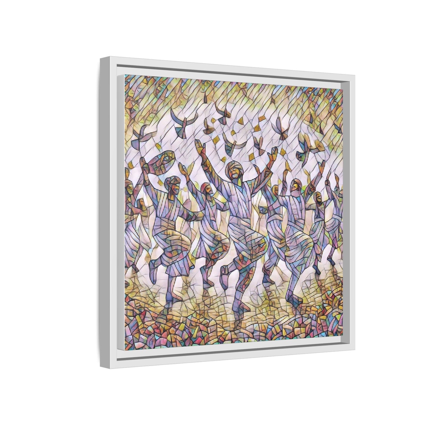 Framed Canvas Art - Joyful Dancers with Doves (Multicolor)