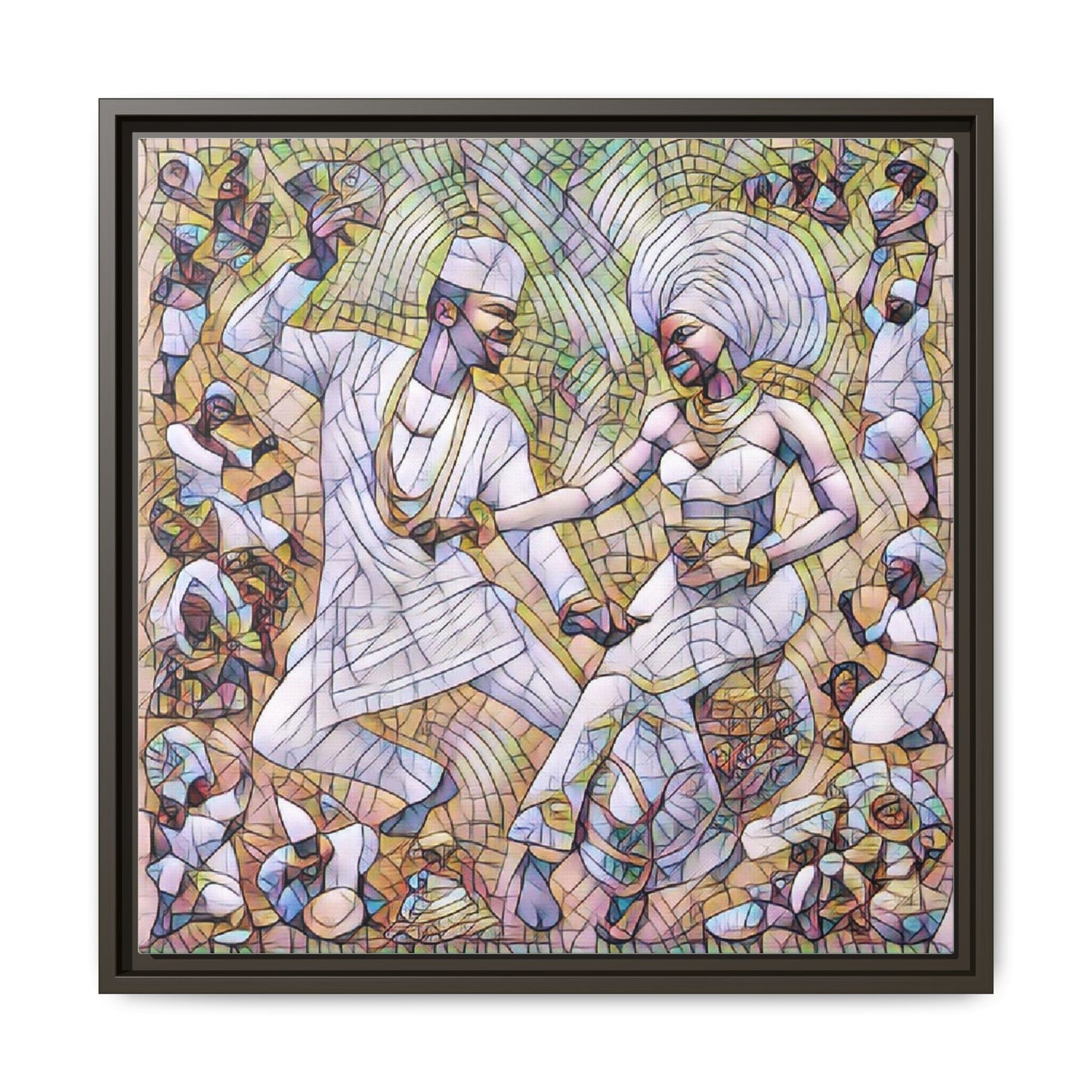 Afrobeat Celebration Matte Framed Canvas — Vibrant Dancers Wall Art