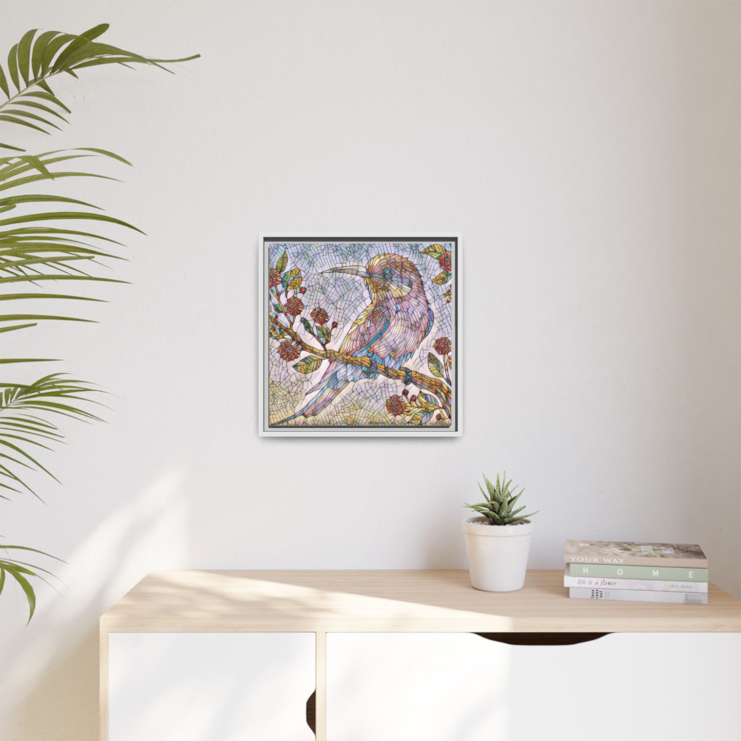 Framed Mosaic Bird Art Print — Colorful Kookaburra Wall Canvas