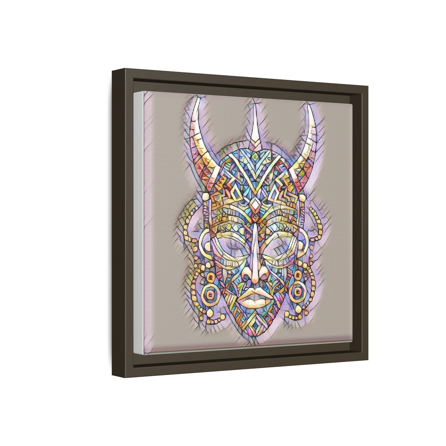 Colorful Tribal Mask Framed Canvas Art — Abstract Ethnic Wall Decor
