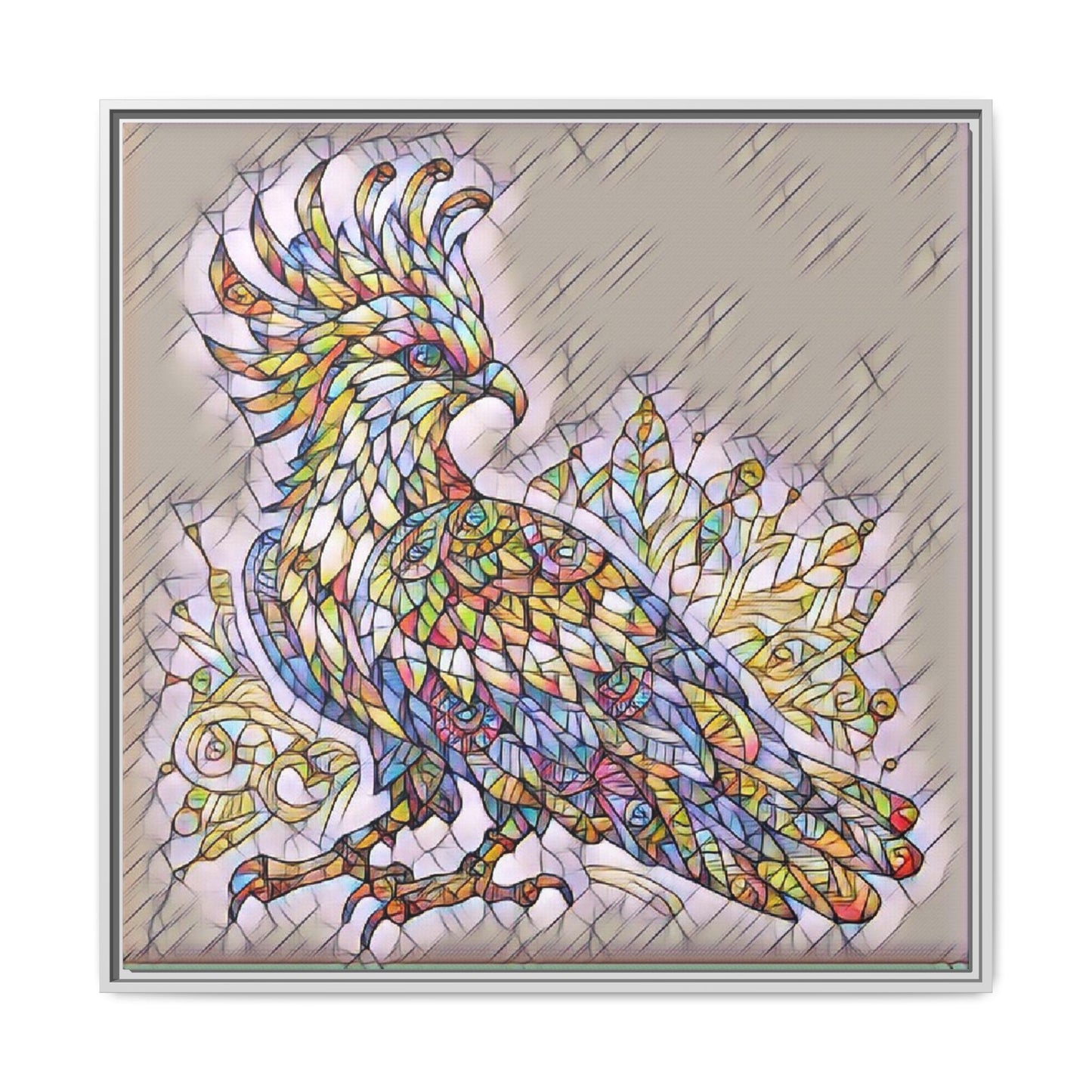 Colorful Stained-Glass Cockatoo Matte Framed Canvas