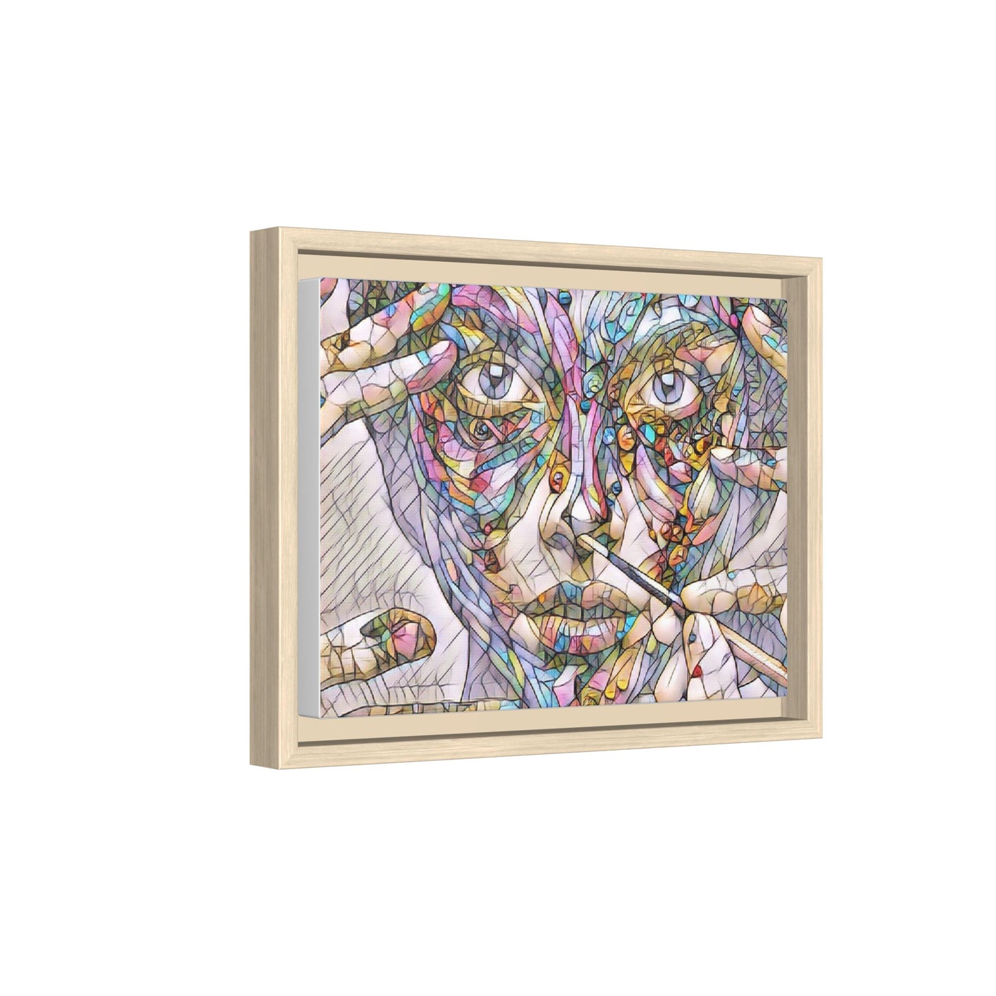 Framed Abstract Mosaic Face Canvas — Colorful Modern Wall Art