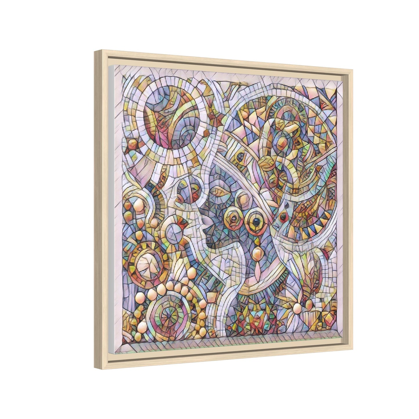 Abstract Mosaic Framed Canvas Art — Multicolor Geometric Wall Decor