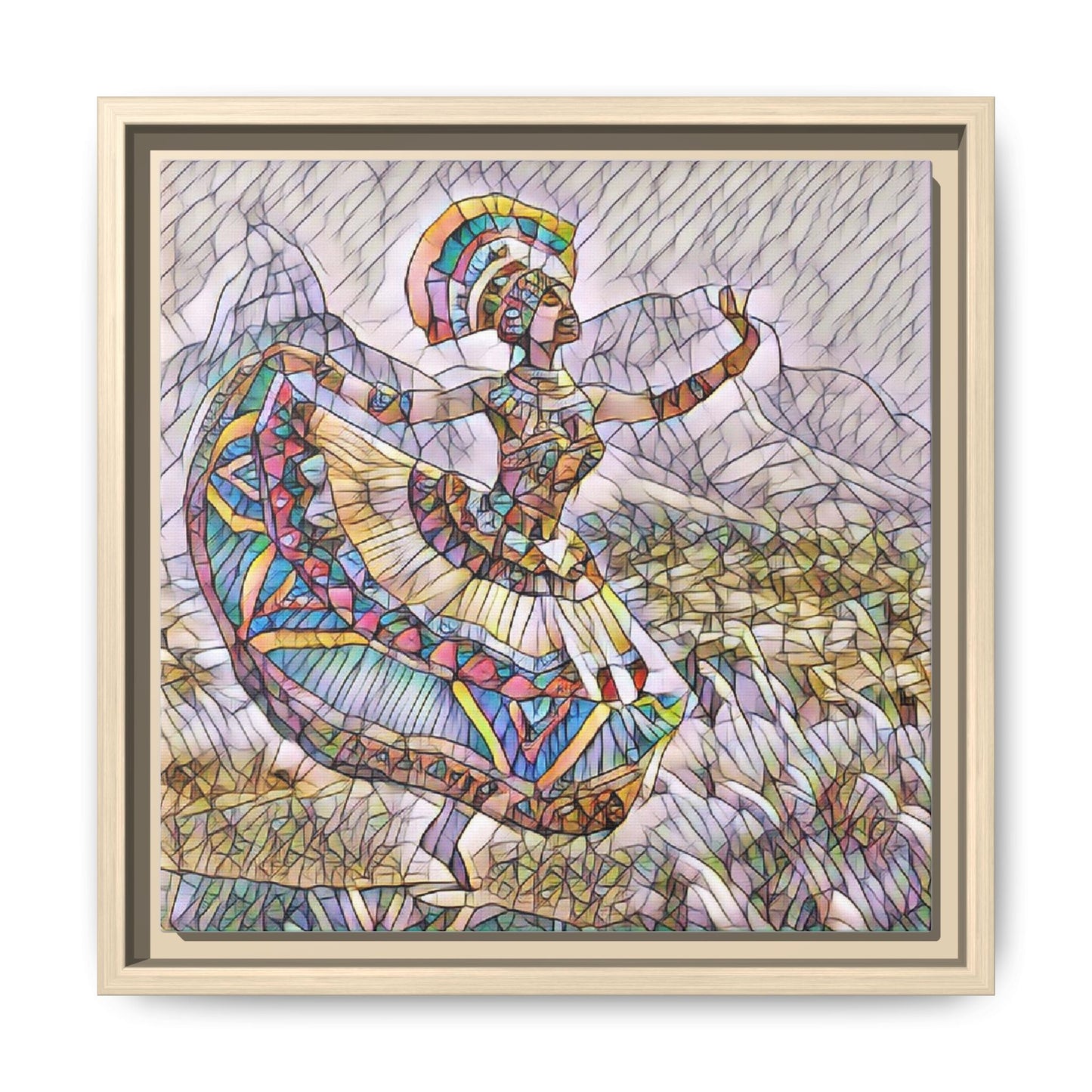 Ballerina Mosaic Framed Canvas Print — Colorful Ethnic Dance Wall Art