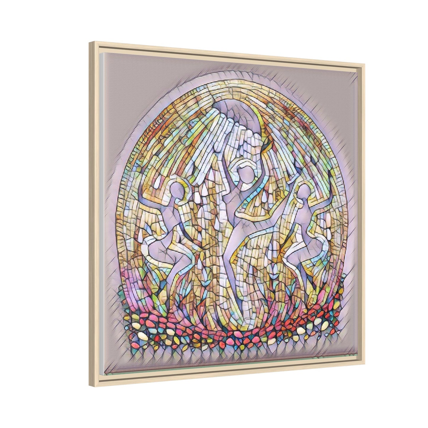 Framed Canvas Art - Stained Glass Dance Trio (Matte Multi-Color)