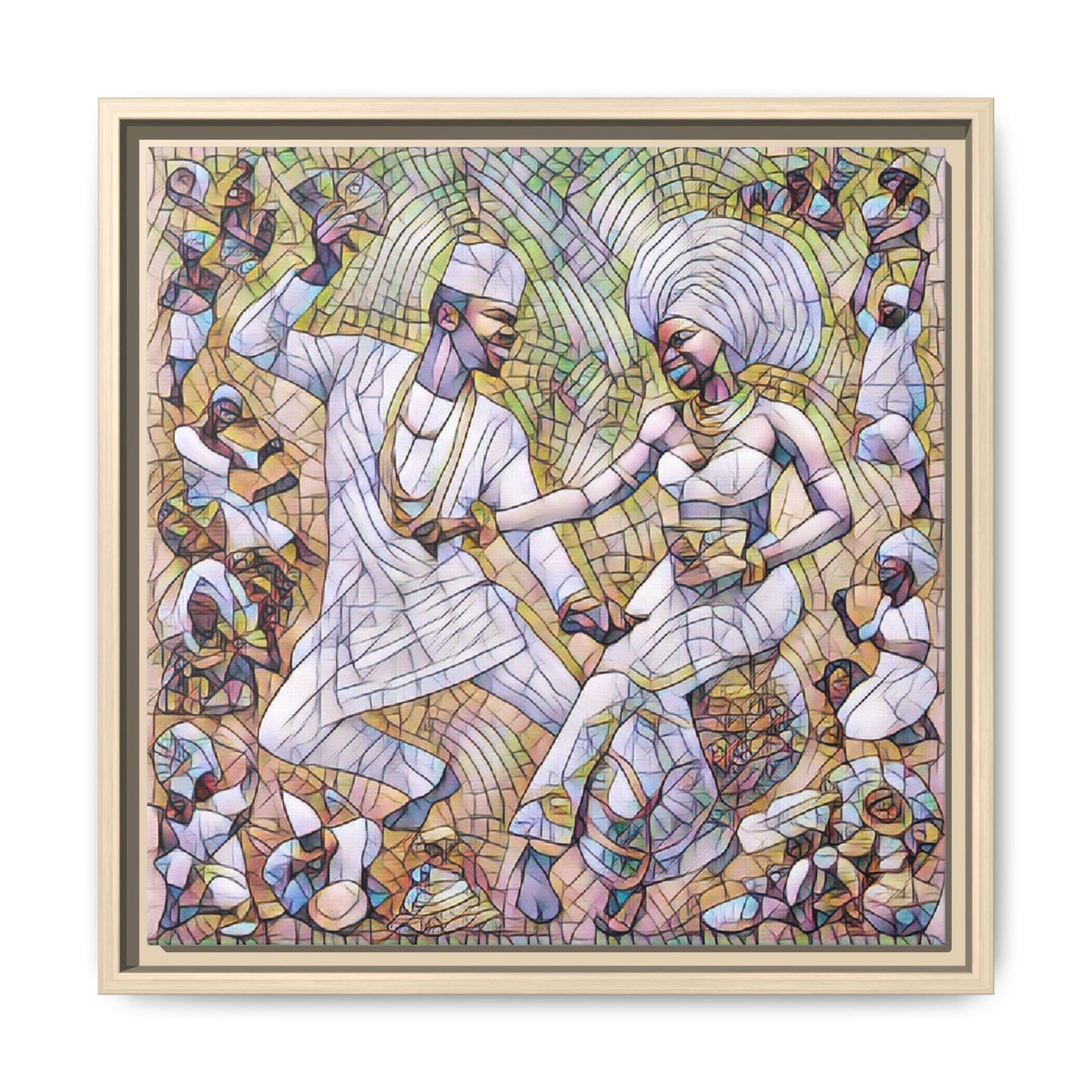 Afrobeat Celebration Matte Framed Canvas — Vibrant Dancers Wall Art
