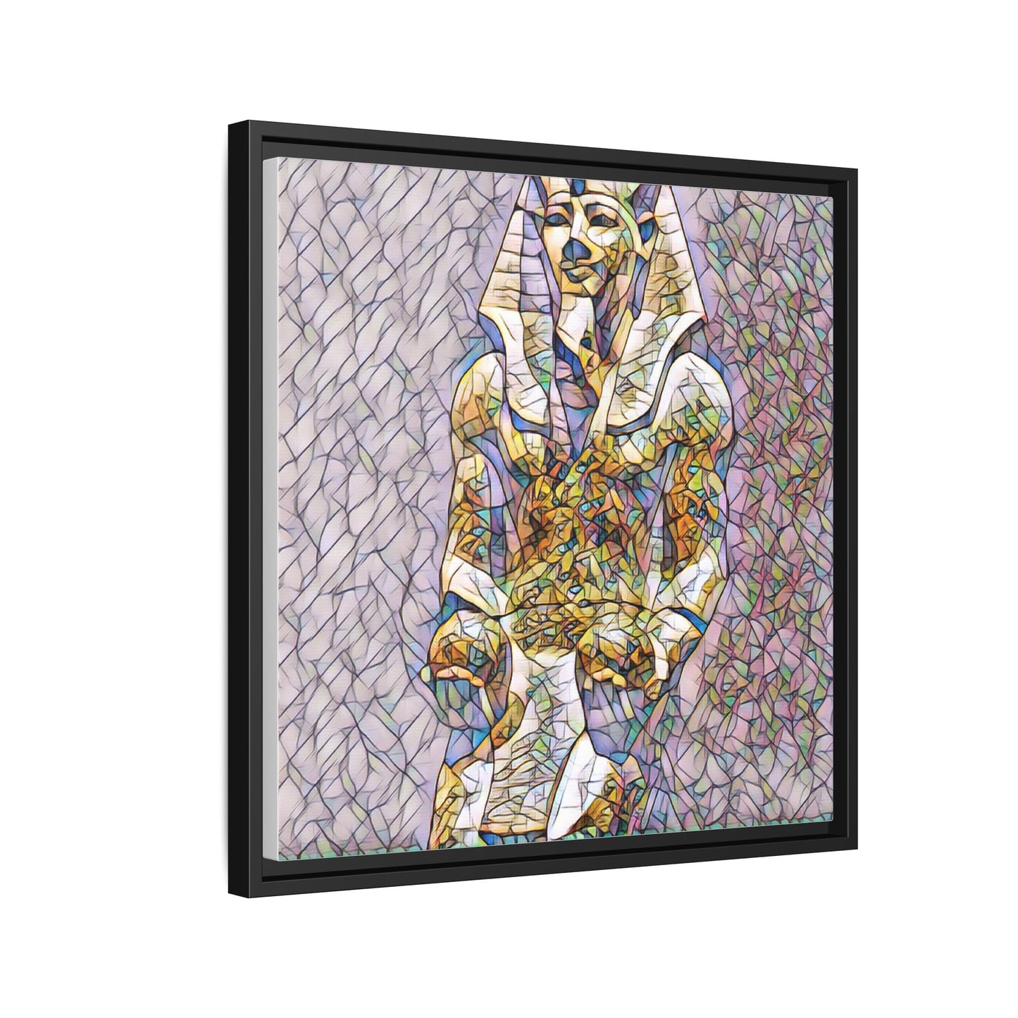 Framed Abstract Pharaoh Matte Canvas Wall Art — Multicolor Egyptian Statue Print