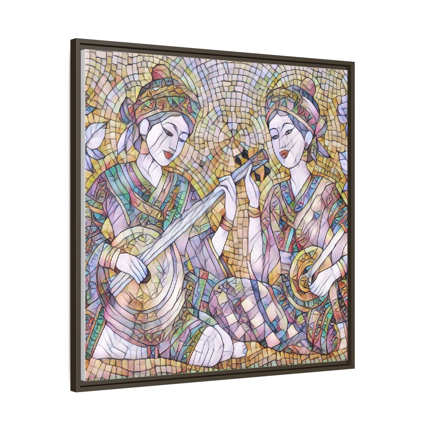 Framed Mosaic Musician Canvas Art — Ethnic Duo Wall Decor