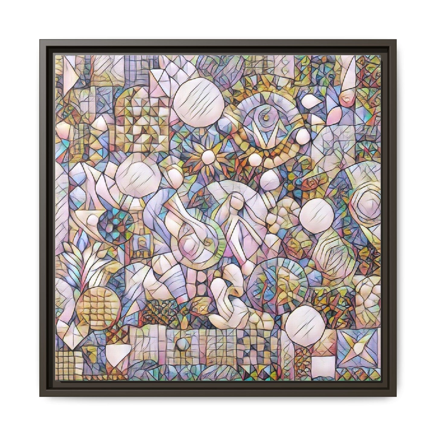 Abstract Geometric Mosaic Framed Canvas — Multicolor Modern Wall Art