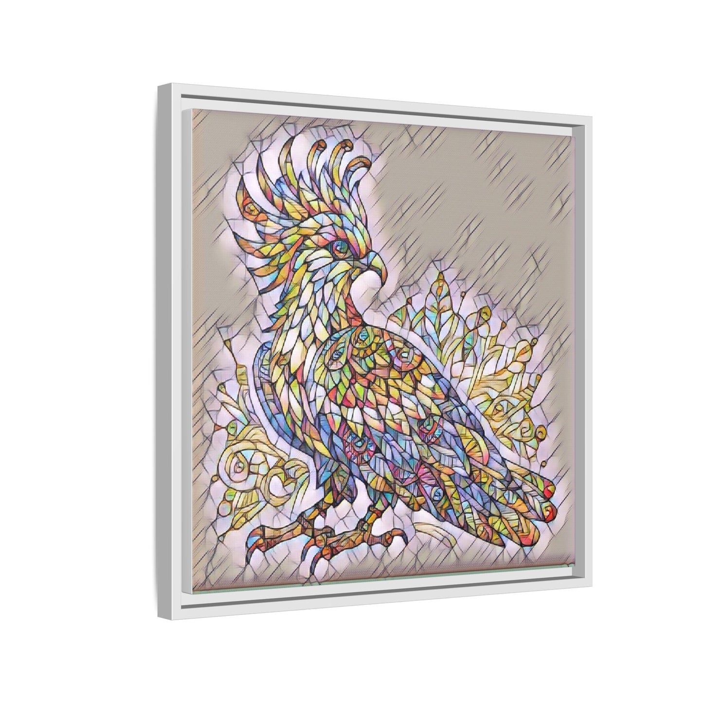 Colorful Stained-Glass Cockatoo Matte Framed Canvas
