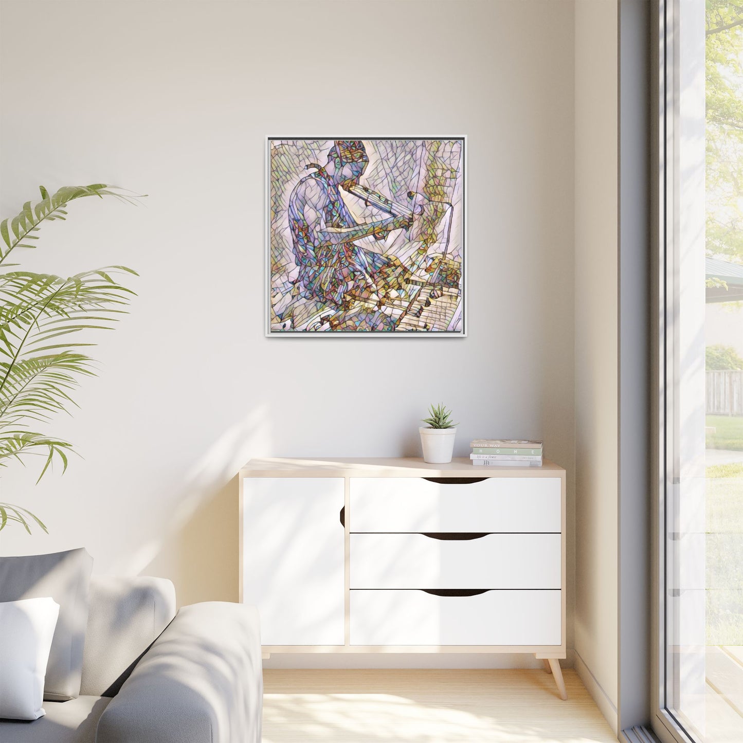 Abstract Violinist Matte Framed Canvas – Colorful Musical Art Print