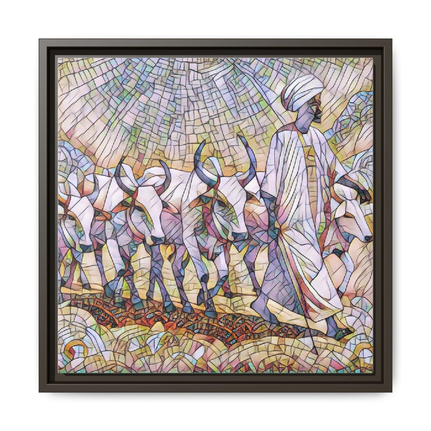 Framed Matte Canvas Art — African Herdsman Mosaic Print