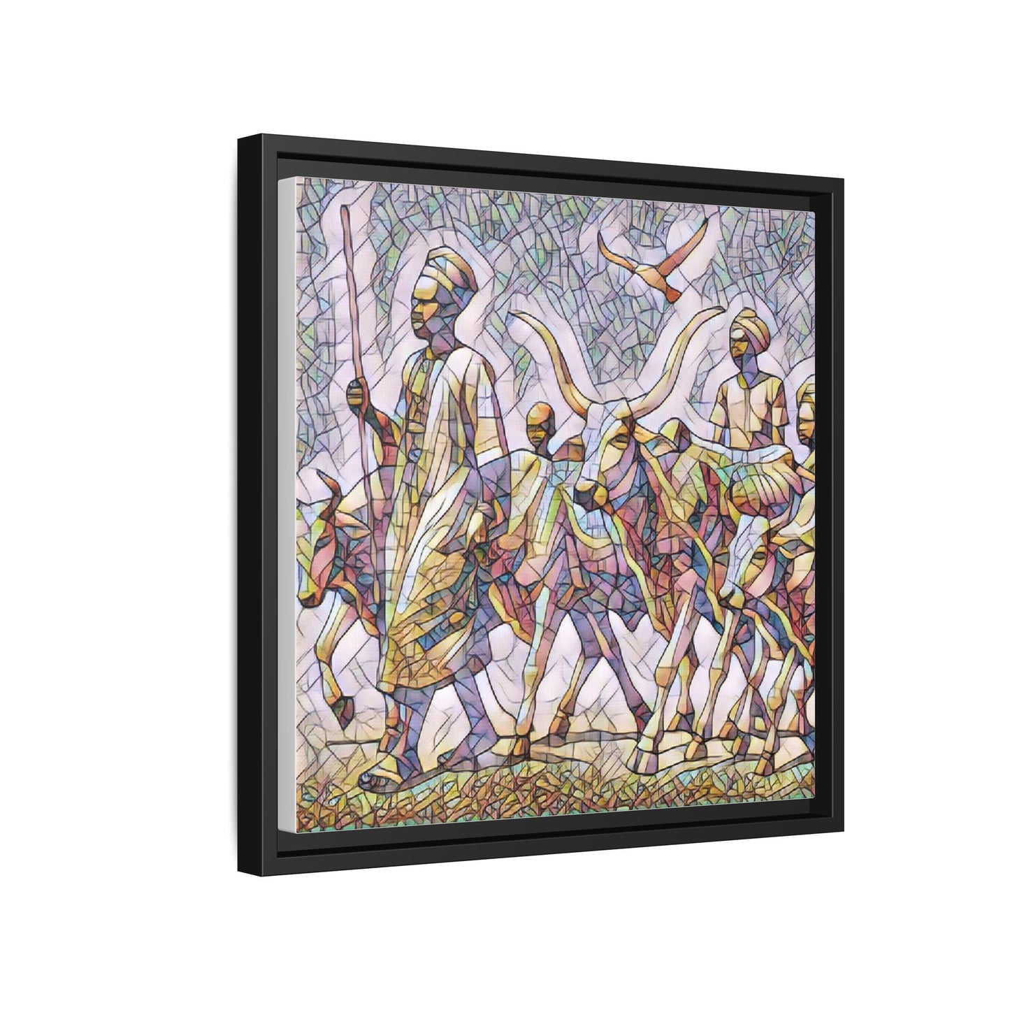 Framed Matte Canvas: Colorful African Herdsmen Art Print