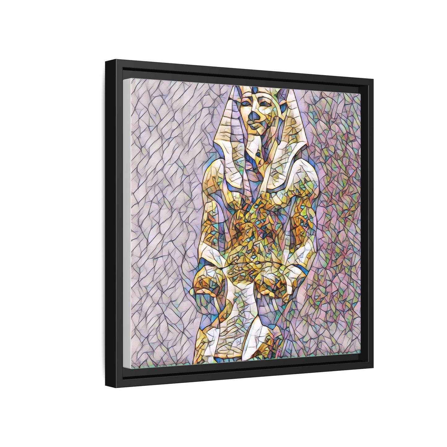 Framed Abstract Pharaoh Matte Canvas Wall Art — Multicolor Egyptian Statue Print
