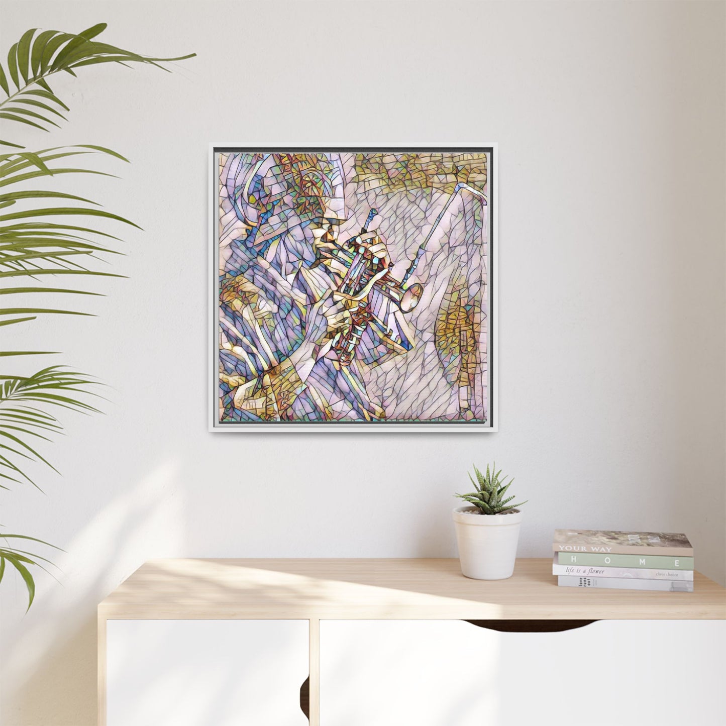 Framed Abstract Trumpet Player Matte Canvas Art