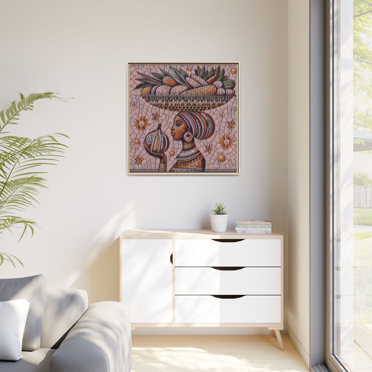 Egyptian Mosaic Goddess Matte Framed Canvas Wall Art