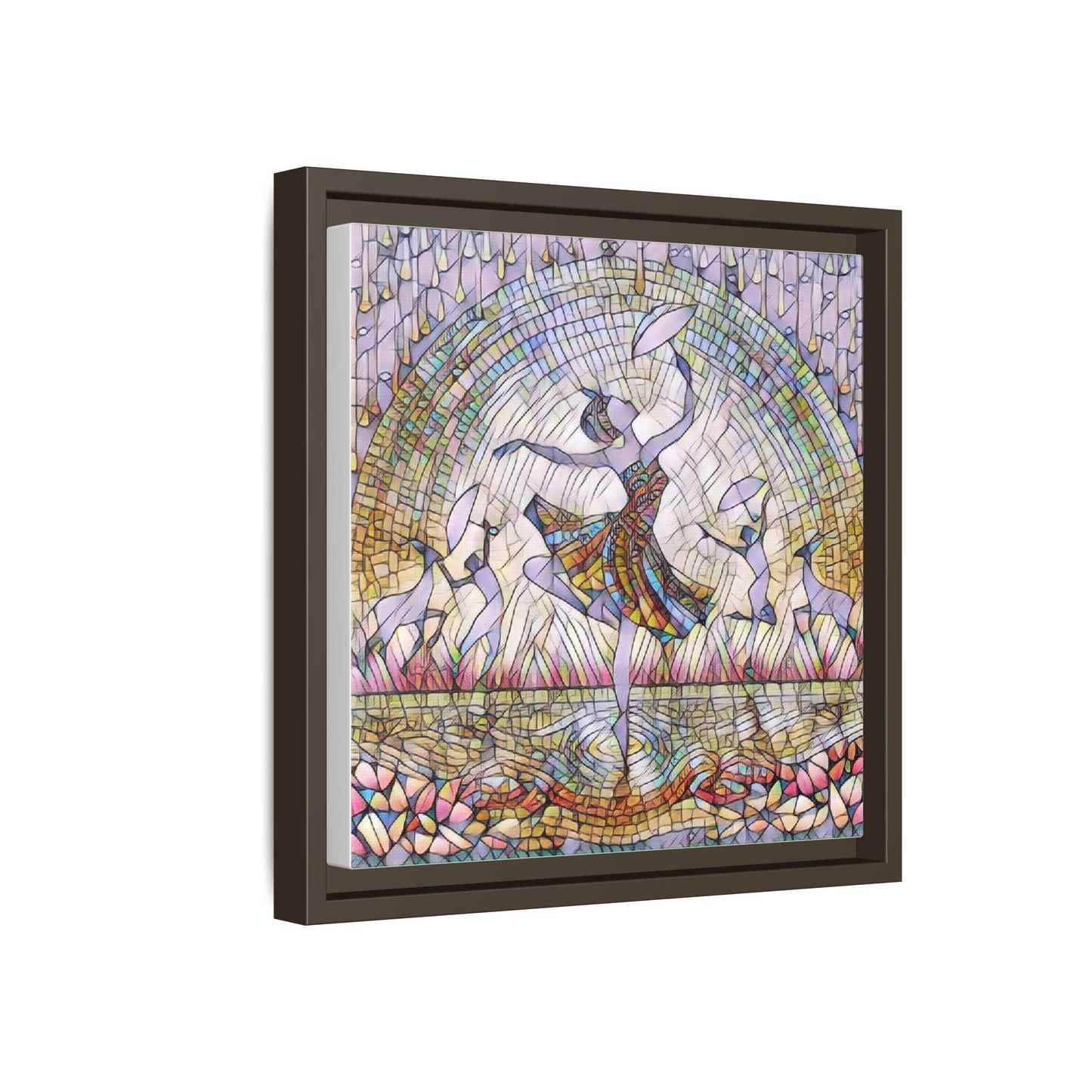 Stained Glass Ballerina Framed Canvas Art — Dancer Mosaic Wall Decor