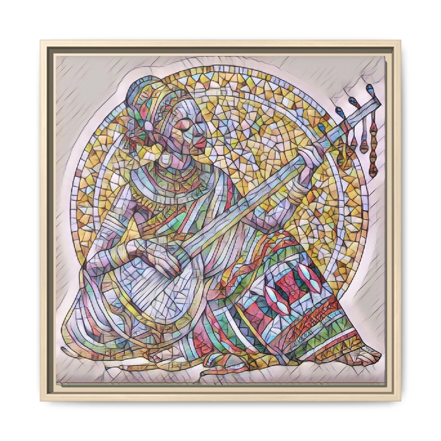 Framed Canvas Art - Colorful Mosaic Musician Wall Decor