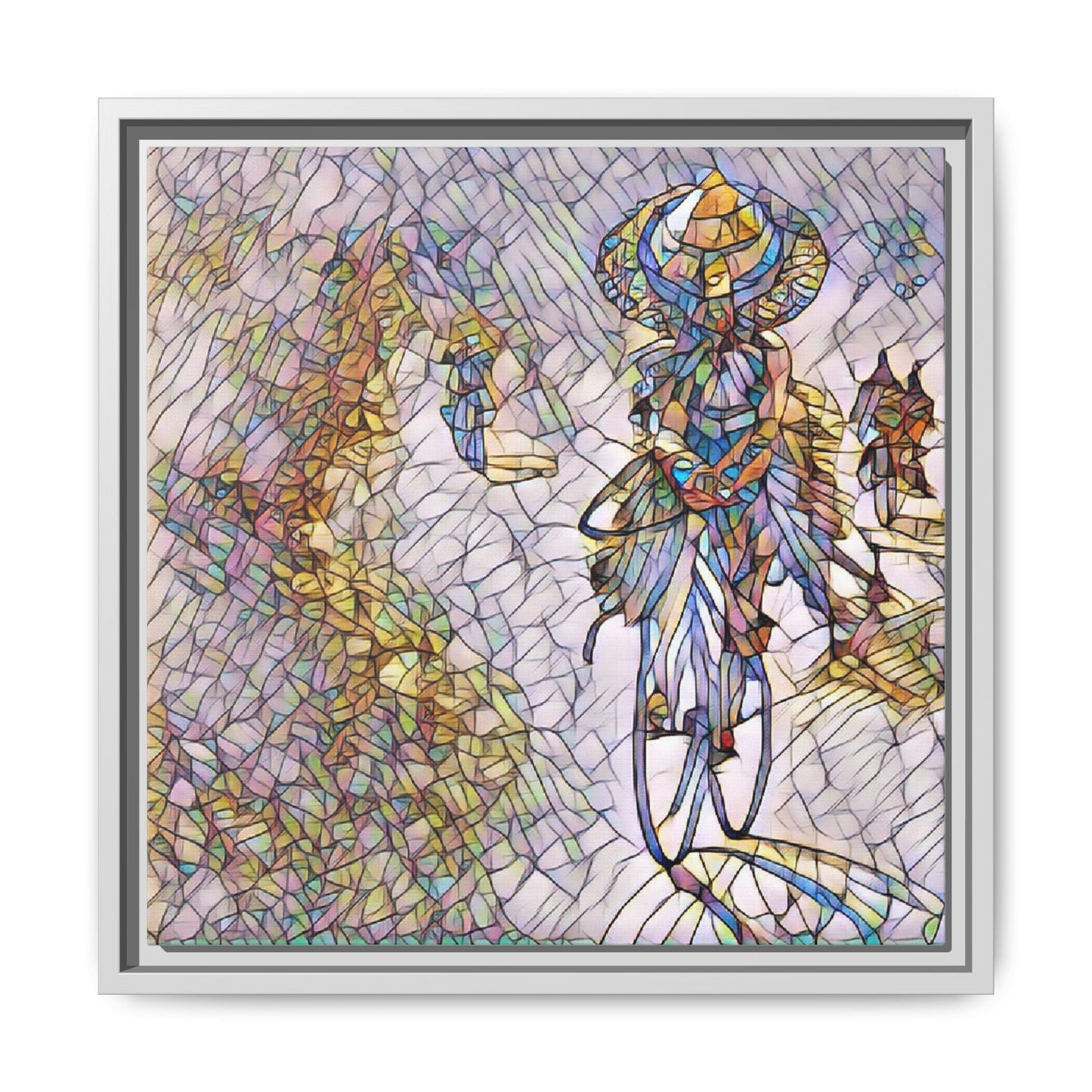 Abstract Cyclist Stained-Glass Art Print — Framed Matte Canvas