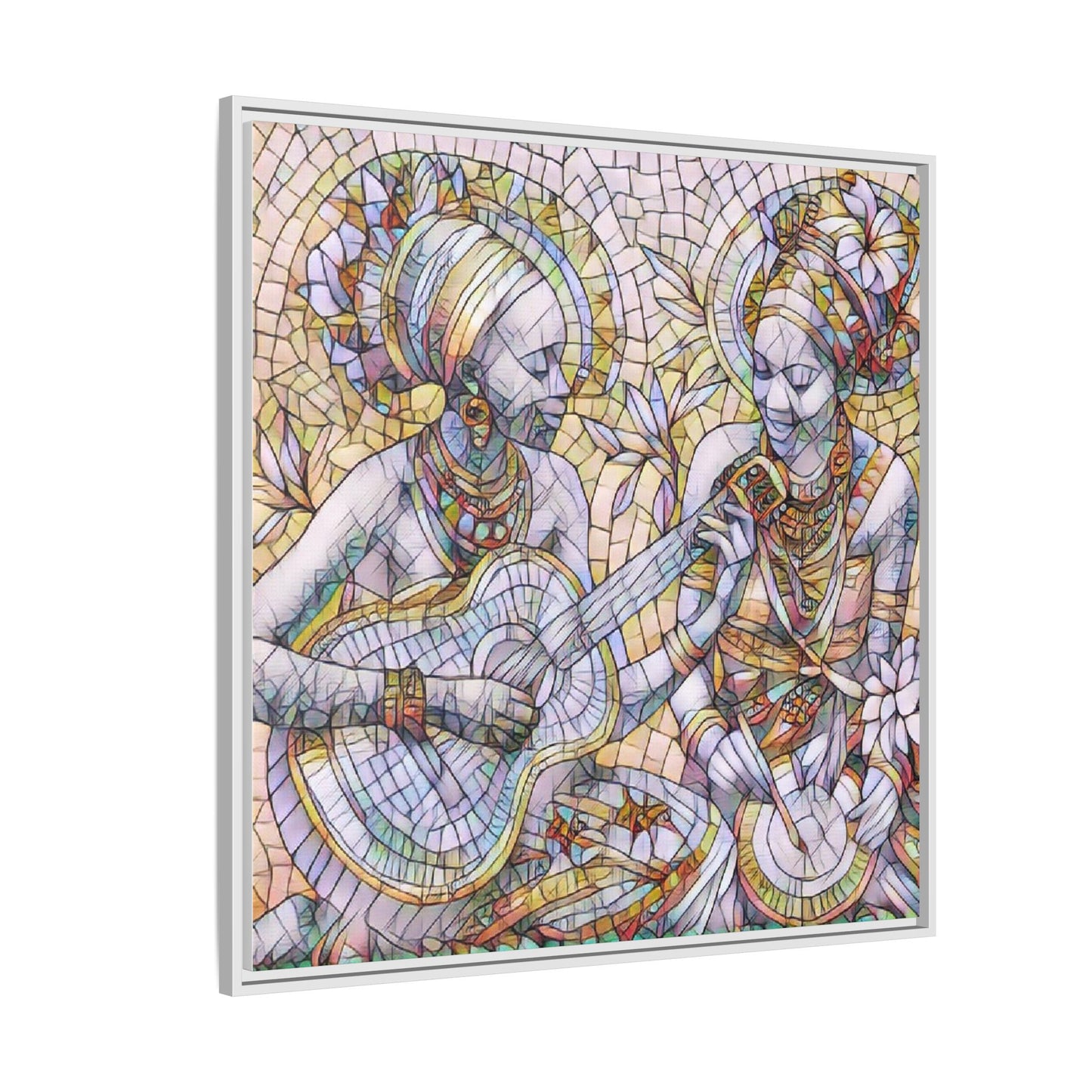 Framed Canvas Art – Colorful Mosaic Musicians Wall Decor