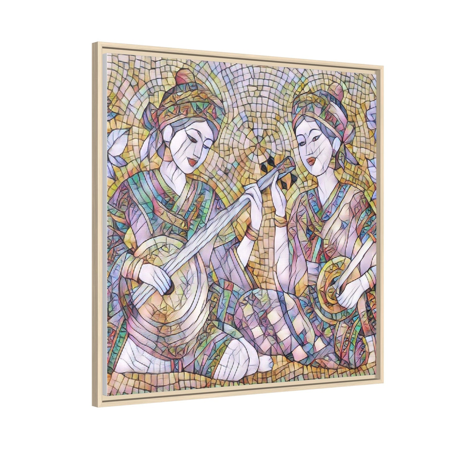 Framed Mosaic Musician Canvas Art — Ethnic Duo Wall Decor