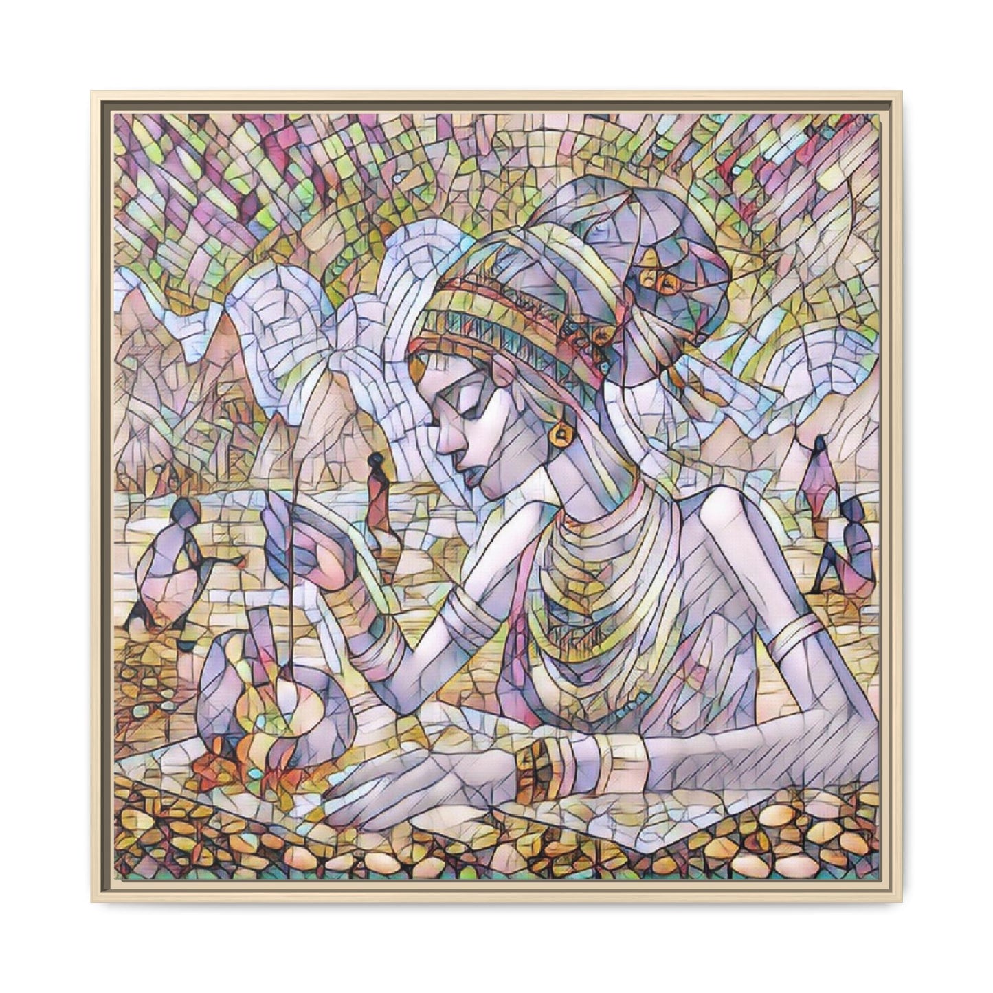 Framed Matte Canvas Art — Mosaic-Inspired Egyptian Woman Illustration