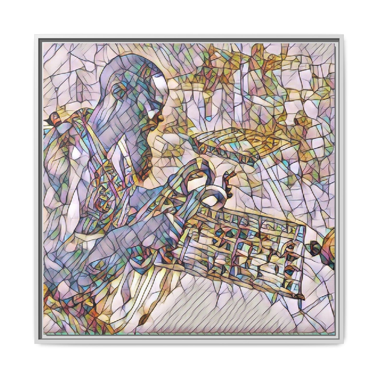 Framed Matte Canvas Art – Abstract Musician with Keyboard (Multi-Color)