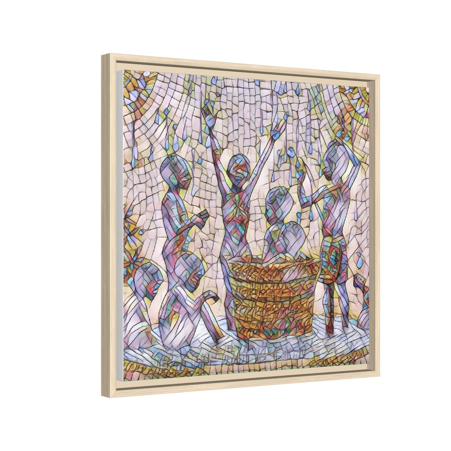Framed Matte Canvas Art — Children Playing Mosaic Illustration