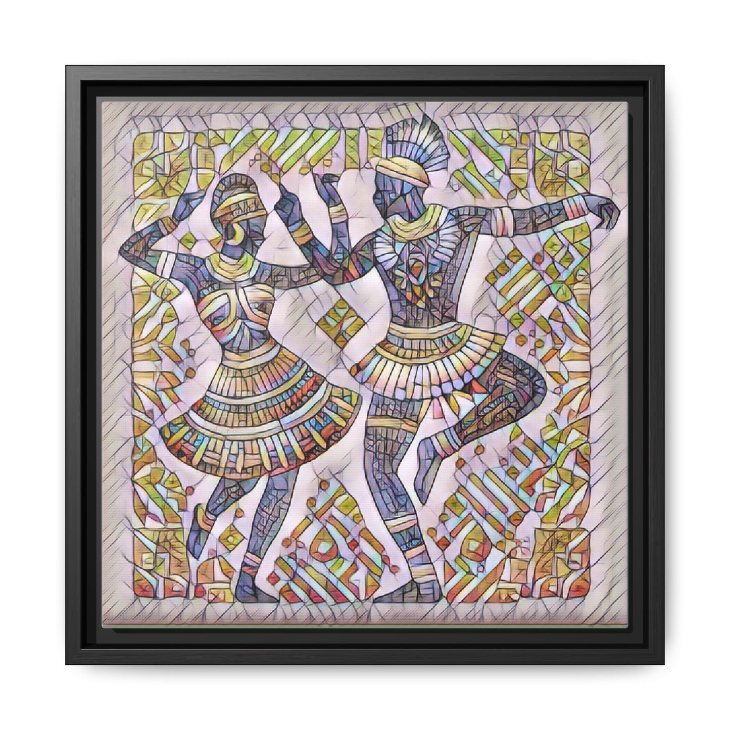 Framed Matte Canvas Print — Colorful Tribal Dancers Wall Art