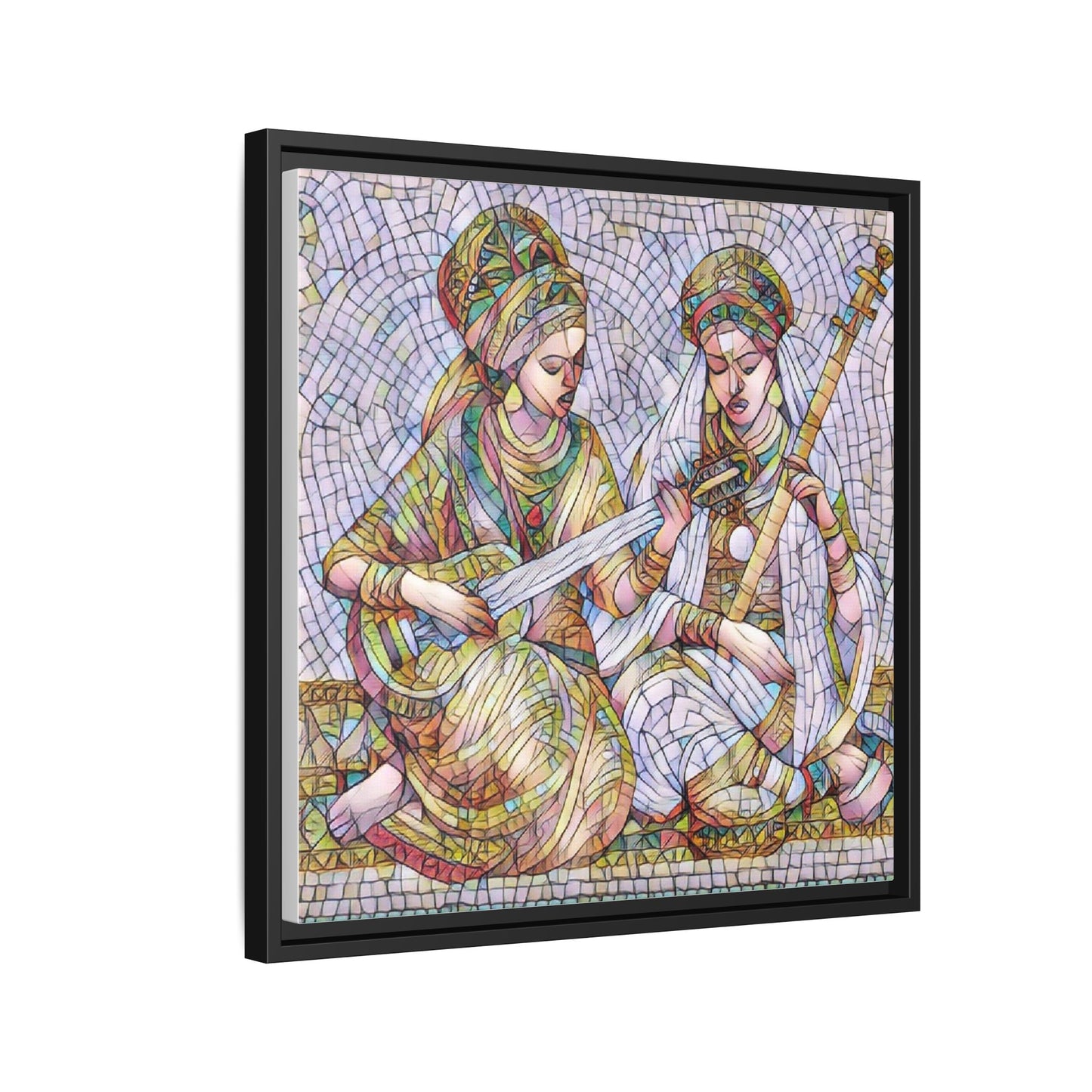 Framed Mosaic Art Print — Two Women Playing Lutes (Matte Canvas)