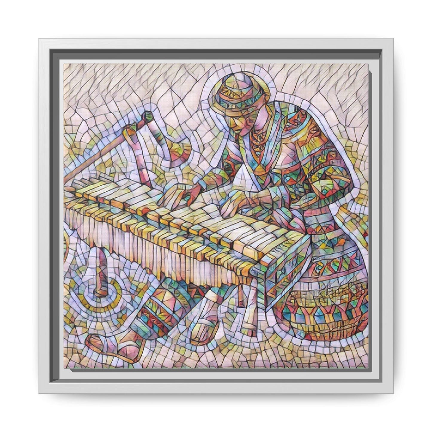 Framed Canvas Art - Colorful Mosaic Vibraphone Musician Print