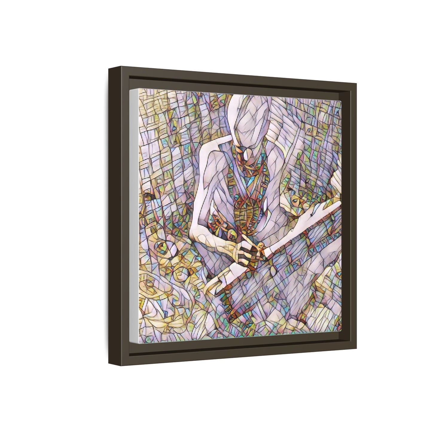 Abstract Fantasy Warrior Matte Framed Canvas — Colorful Stained-Glass Style Art