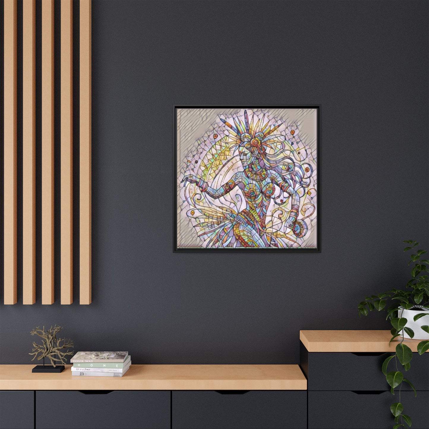 Colorful Mermaid Mosaic Framed Canvas Art — Boho Ocean Wall Decor