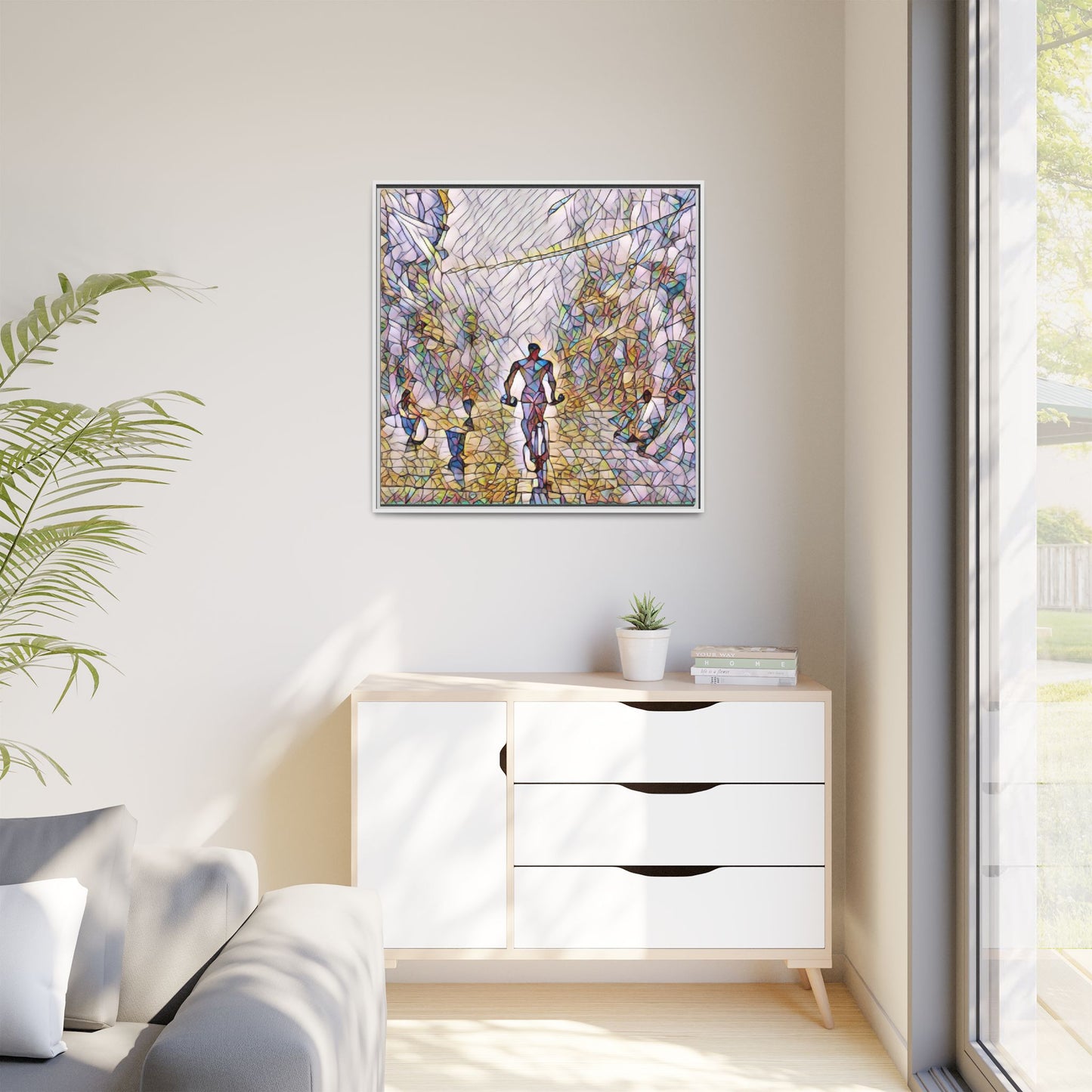 Cyclist Stained-Glass Matte Canvas Framed Wall Art