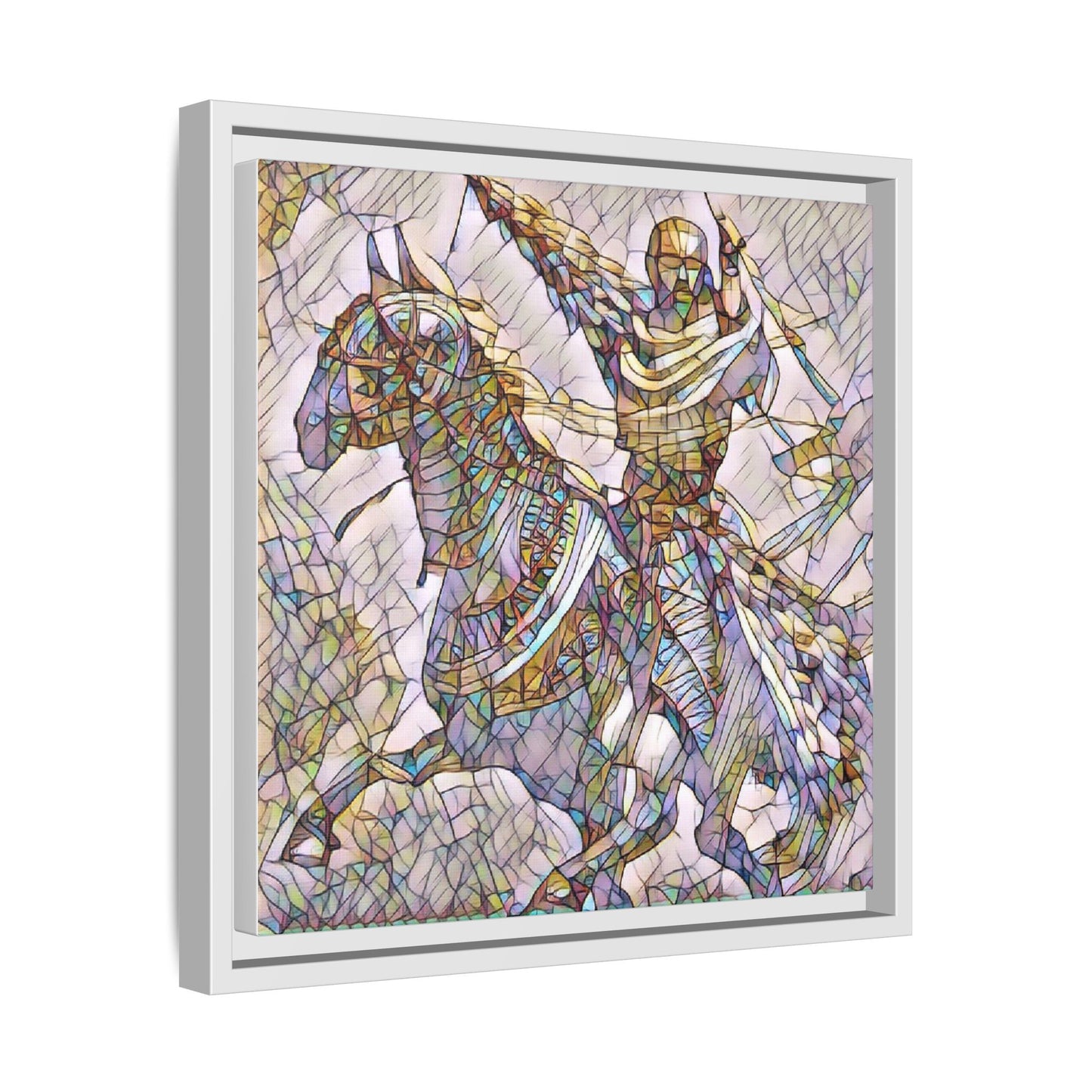 Framed Matte Canvas Print — Stained Glass Knight on Horse Artwork