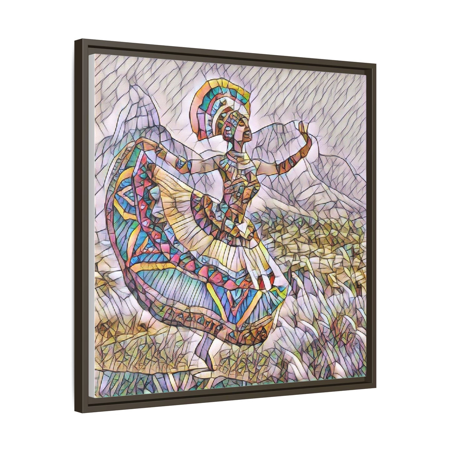 Ballerina Mosaic Framed Canvas Print — Colorful Ethnic Dance Wall Art