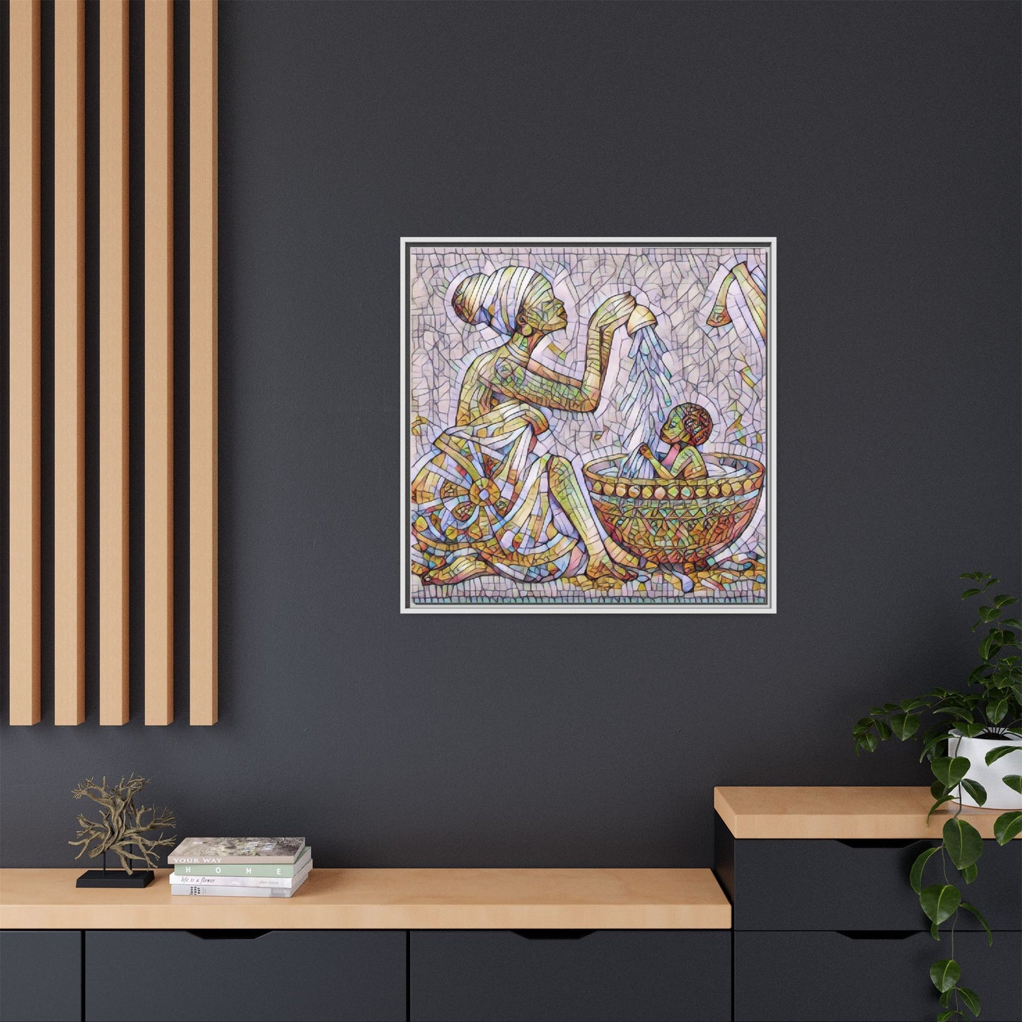 African Mother and Child Mosaic Matte Canvas (Framed)