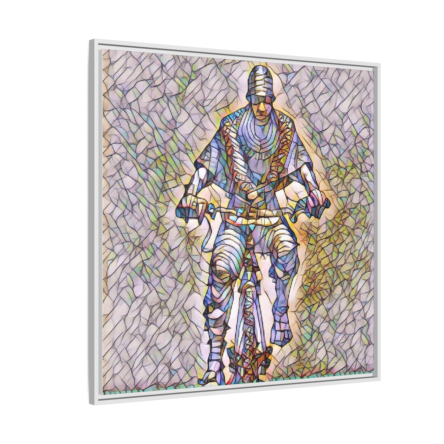 Framed Matte Canvas Art - Stylized Cyclist Illustration