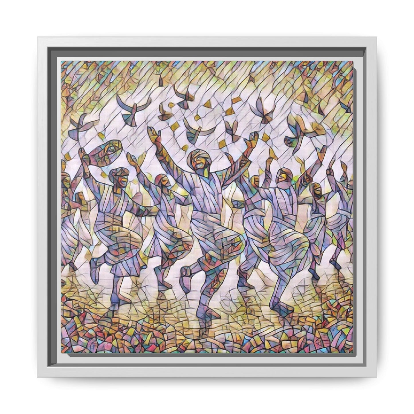 Framed Canvas Art - Joyful Dancers with Doves (Multicolor)