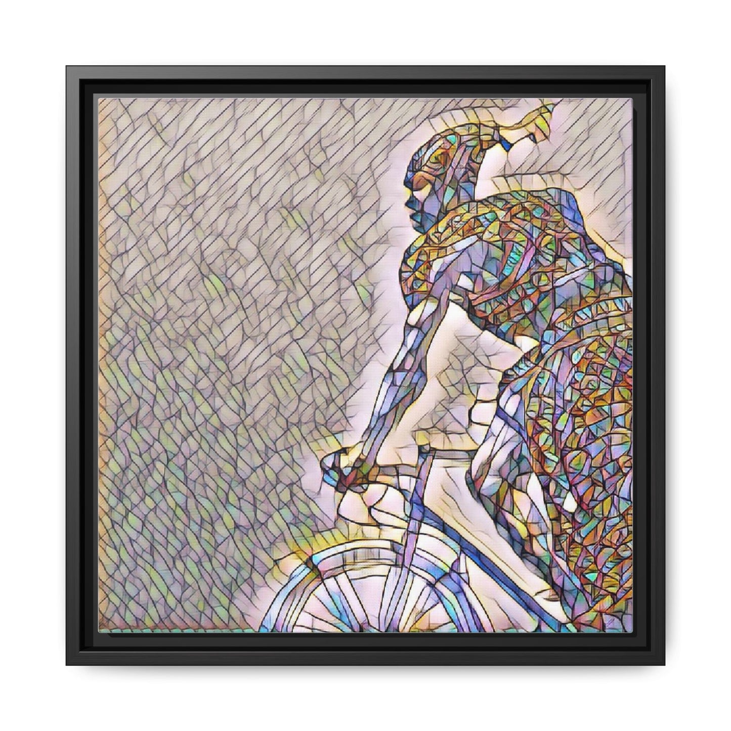 Cyclist Mosaic Matte Canvas Print — Framed Multicolor Bike Art