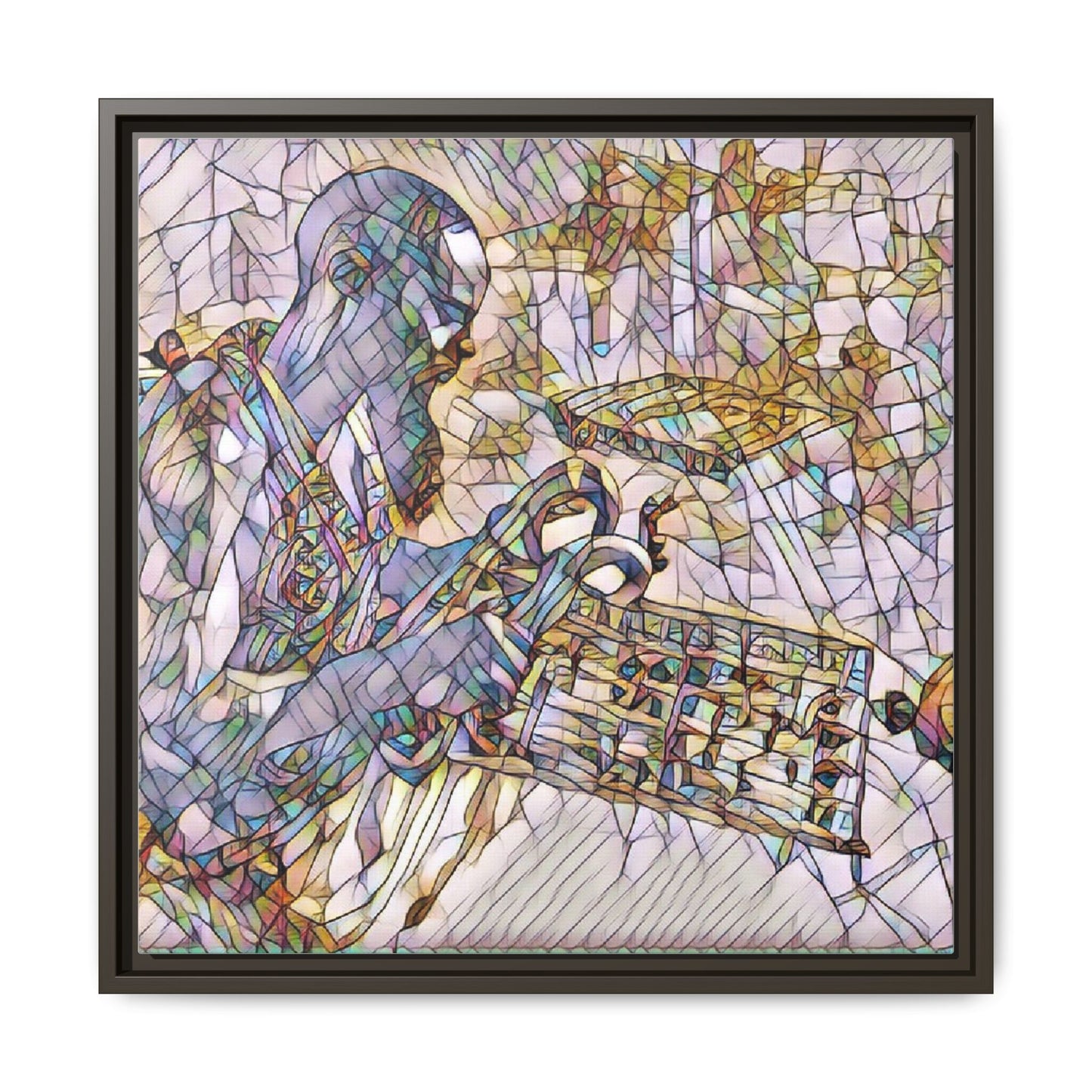 Framed Matte Canvas Art – Abstract Musician with Keyboard (Multi-Color)