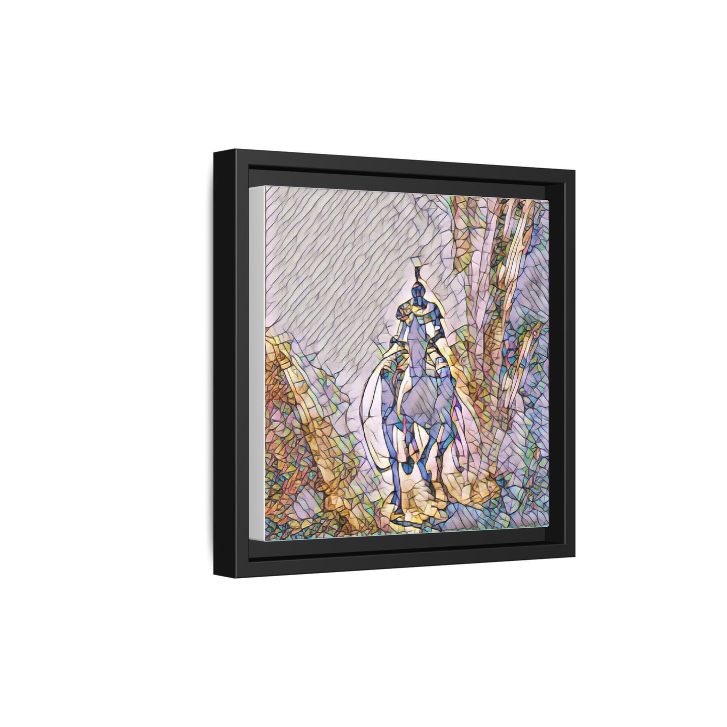 Stained-Glass Knight Matte Framed Canvas Wall Art