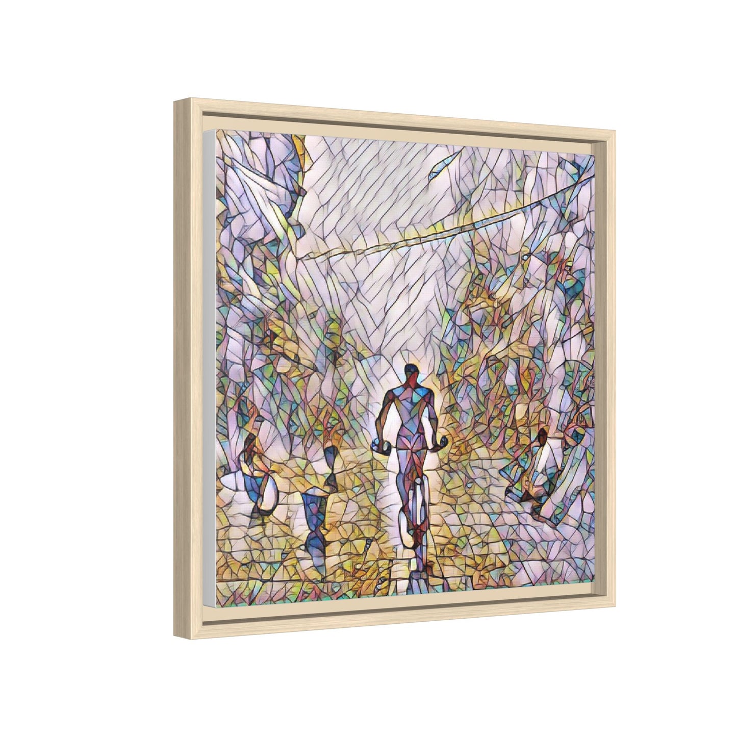 Cyclist Stained-Glass Matte Canvas Framed Wall Art