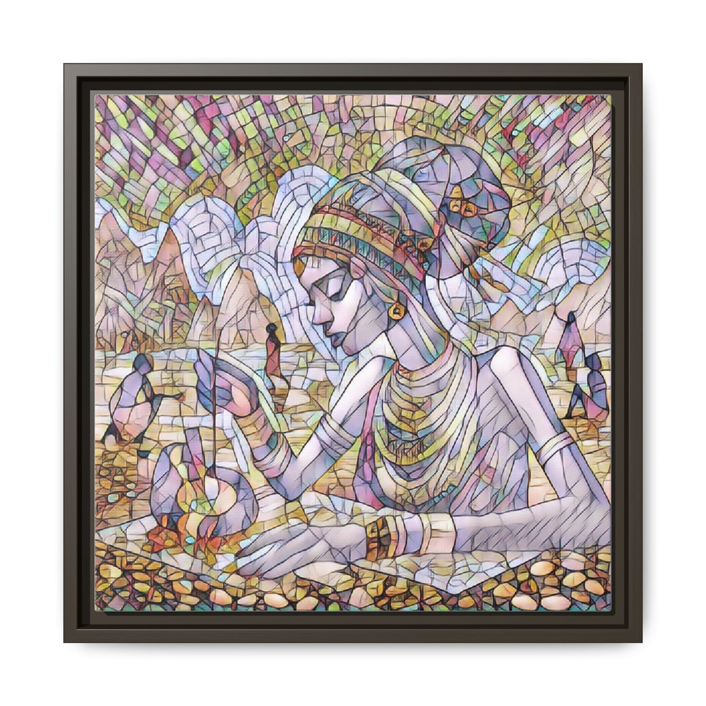 Framed Matte Canvas Art — Mosaic-Inspired Egyptian Woman Illustration